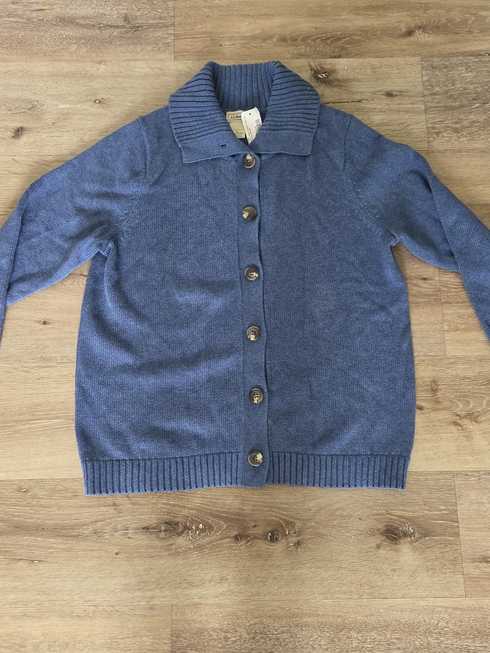 L.L.Bean Cardigan Sweater Womens XL Deep Blue Heather Button Front NWT Cotton